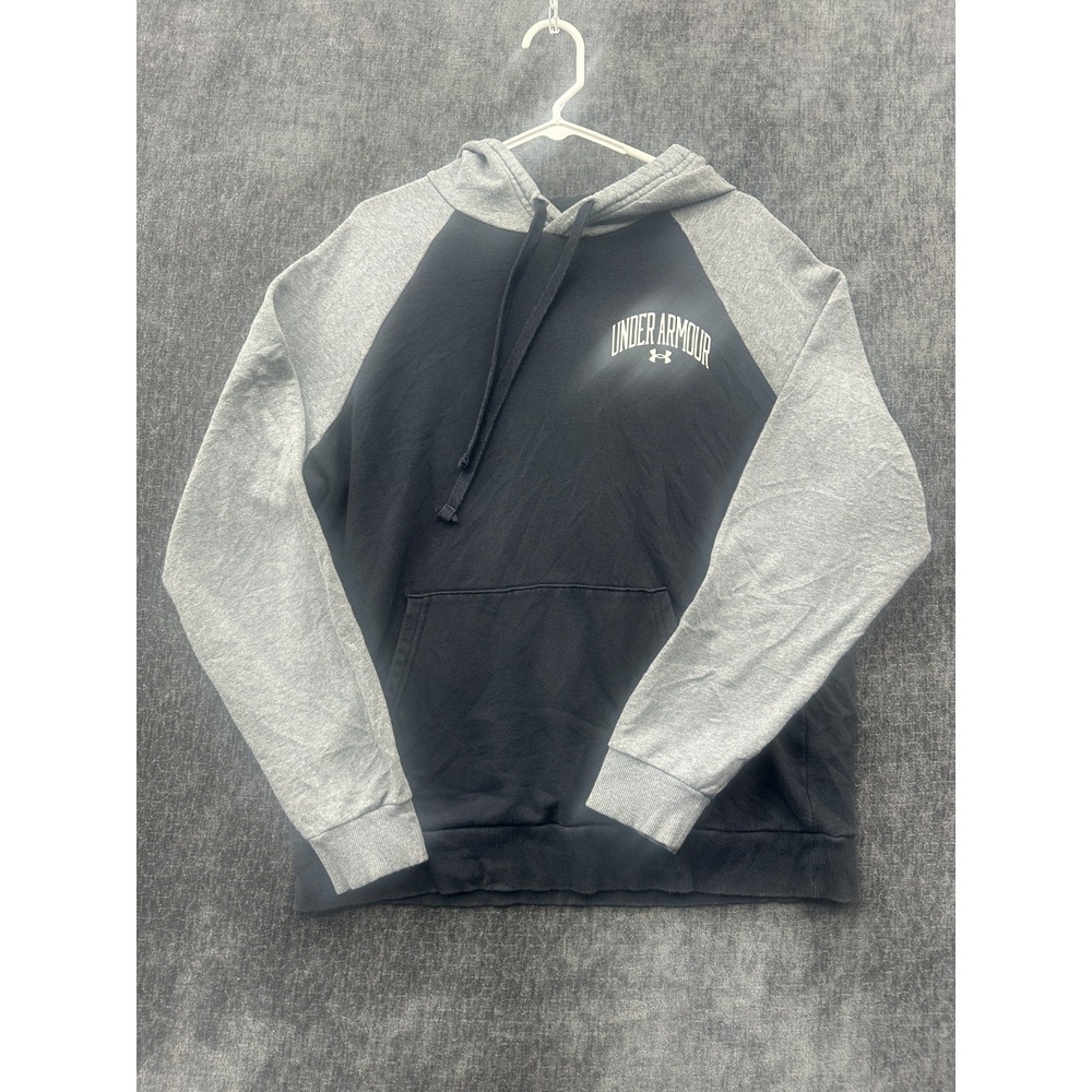 Under Armour Rival Fleece Wordmark Hoodie Mens Large Black Gray Loose Fit Ribbed